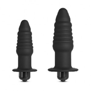 Butt Plug Vibrating 2 Pc Set Silicone Black